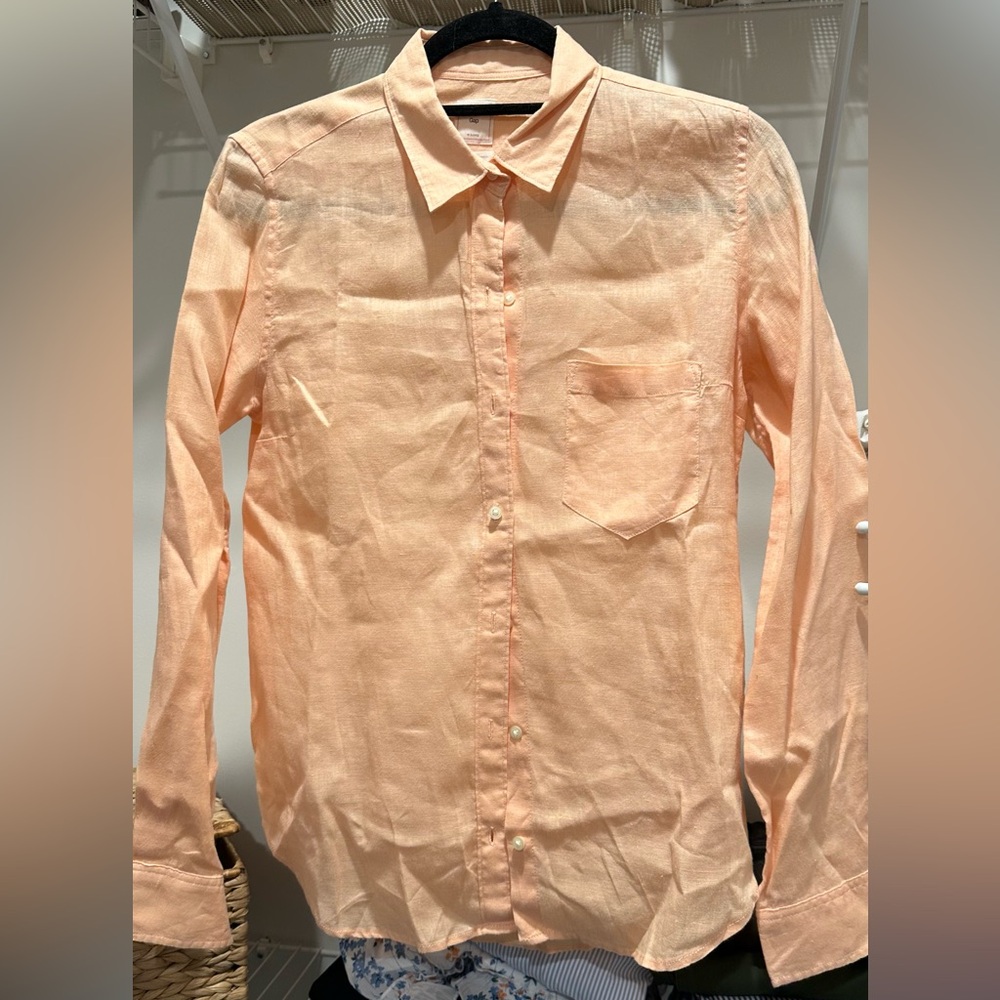 Women’s Gap Linen Orange Sherbet Button-Up Linen Shirt